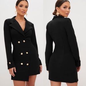 Black Gold Button Detail Blazer Dress